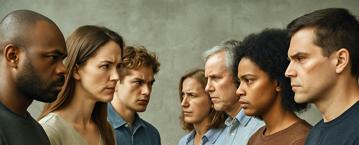 Illustratie: twee groepen tegenover elkaar, Polarisatie